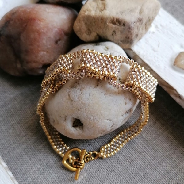 Peyote gold seed bead bracelet, Toho bracelet, Glamorous bracelet, Gift for her