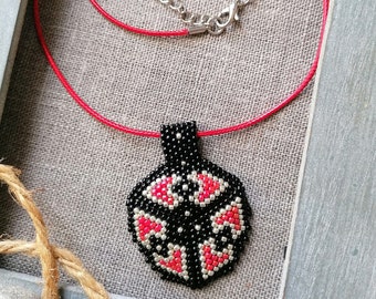 Beaded pendant necklace , Peyote necklace, Heart pendant, Large statement pendant, Big pendant necklace for women, Gift for women, Birthday
