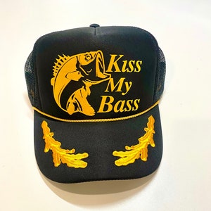 Kiss My Bass Black Retro Captain Trucker Hat