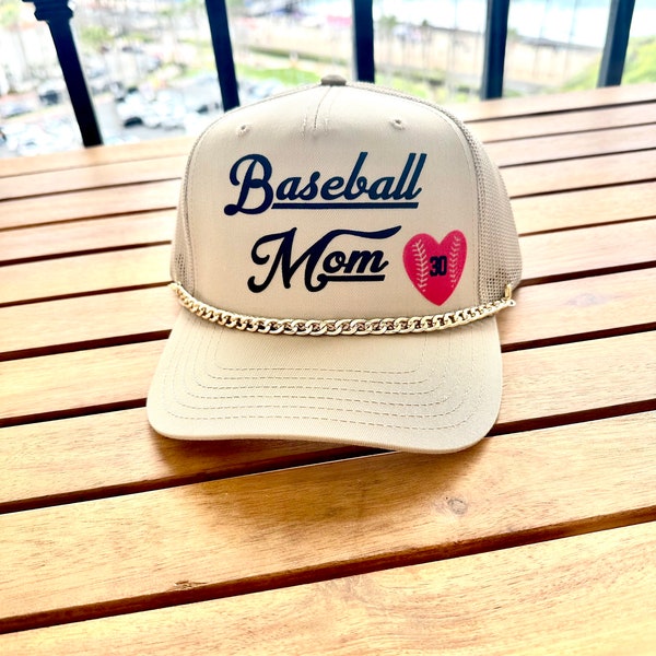 Custom Number Baseball Mom Khaki Trucker Hat