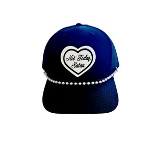 Not Today Satan Black Trucker Hat, Hat Chain,