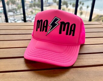 Mama Blitz Blitz Trucker Hat, Snapback, verstellbar, Strand Hut, Neon Pink