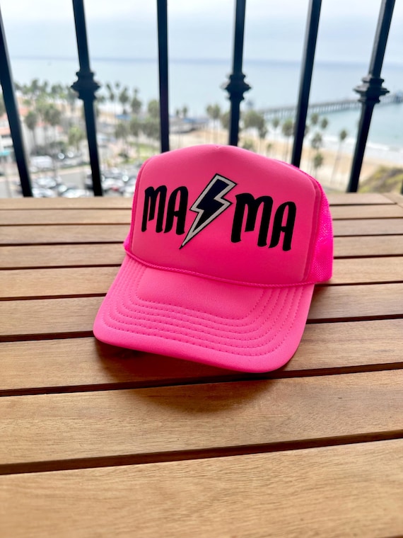 Hot Pink Lightning Bolt Trucker Hat Hot Pink Lightning Happy Face Foam Trucker Hat (All Black) main image 2