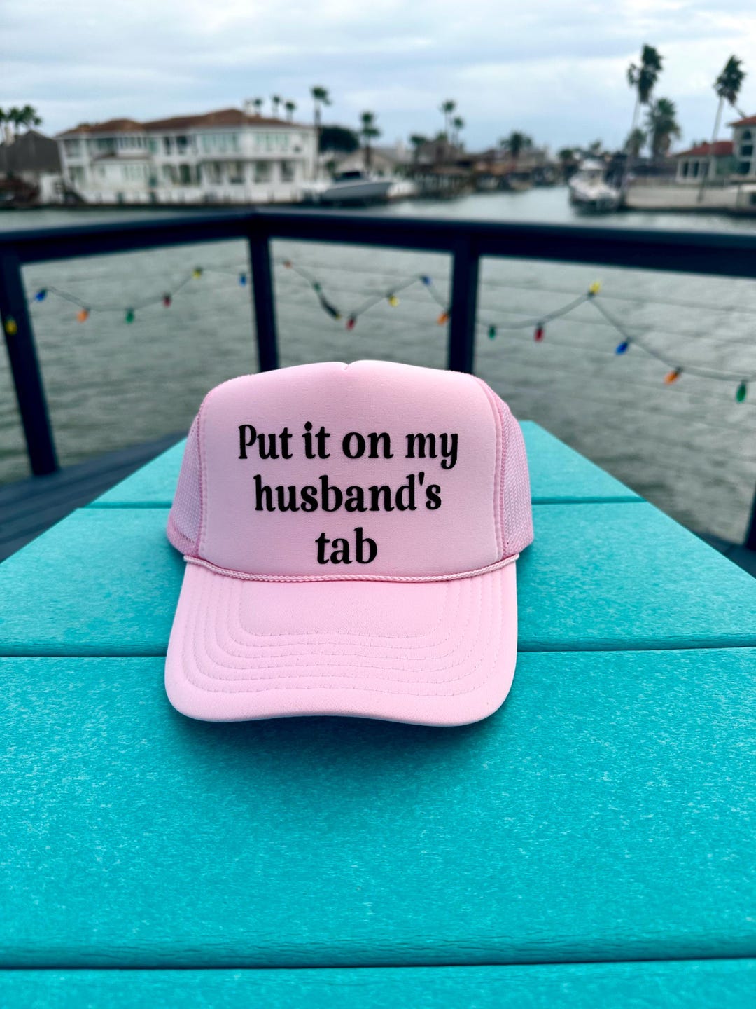 Pink/black Put It on My Husbands Tab Trucker Hat With or With Gold Hat ...