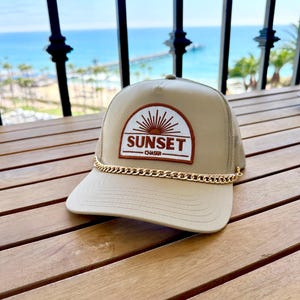 Sunset Chaser Embroidered Patch Trucker Hat,  Hat Chain,