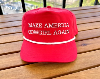 Make America Cowgirl Again Red Rope Hat, SnapBack Hat, adjustable Hat
