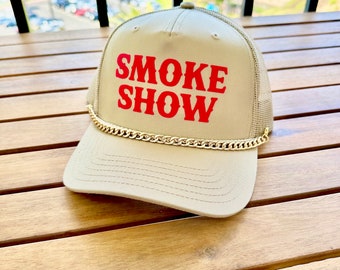 Gorra de camionero Smokeshow / Gorra de camionero de verano / Gorra de concierto country / Traje de festival de música / Gorra de camionero caqui / Cadena para gorra