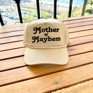 Mother of Mayhem Khaki Trucker Hat, Adjustable Hat, Snapback, Funny Mom Hat, Lake Hat, Soccer Mom Hat, Baseball Mom, Football Mom, Mom Life