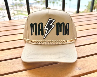 Mama Lightening Bolt  Khaki Trucker Hat