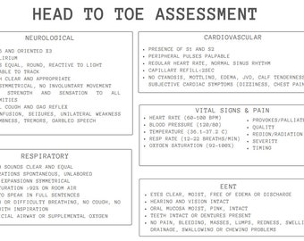 Nursing Head to Toe Comprehensive Assessment Cheat Sheet Guide for Students Med-Surg