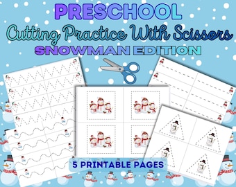 Muñeco de nieve: Práctica de tijeras para principiantes / Práctica de corte / Práctica de motricidad fina / Imprimible para preescolar y jardín de infancia