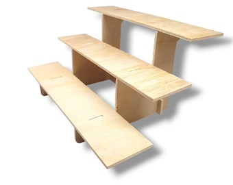 Collapsible Wood shelf for retail display. NO HARDWARE, comes apart in minutes. Great for craft shows farmers markets and any retail display