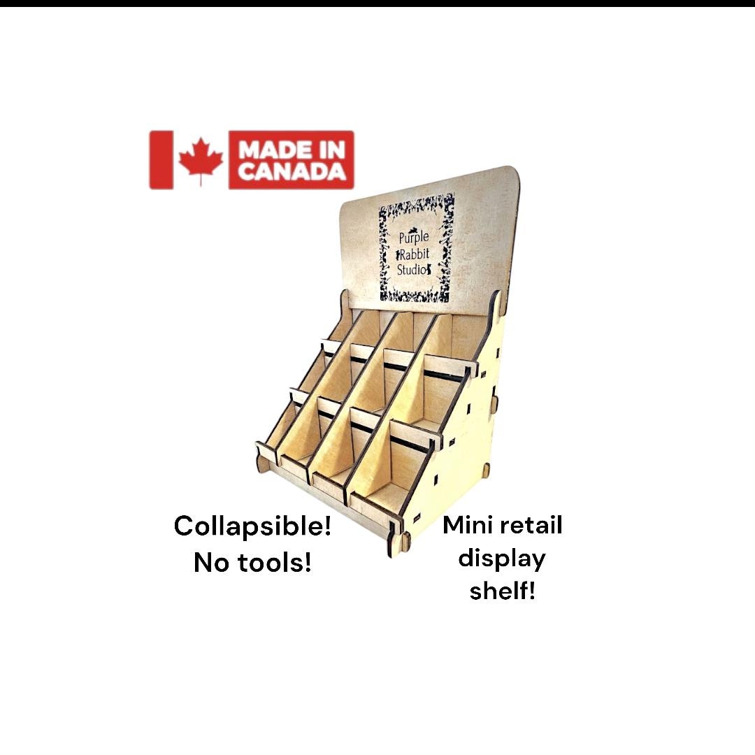 3/4 sized -  Custom Engraveable Collapsible Wood shelf for retail display. No Hardware, comes apart in minutes Craft shows farmers markets