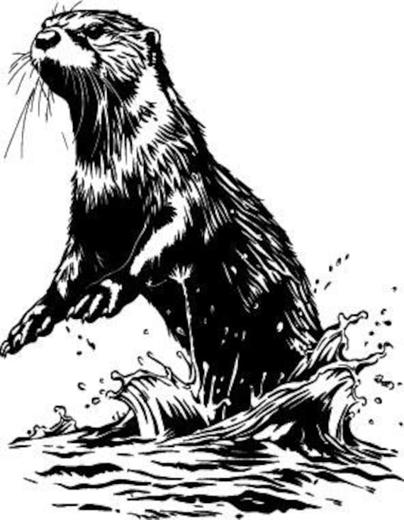 カワウソ 4、水から飛び出す、イラスト svg、鉛筆スケッチ カワウソ