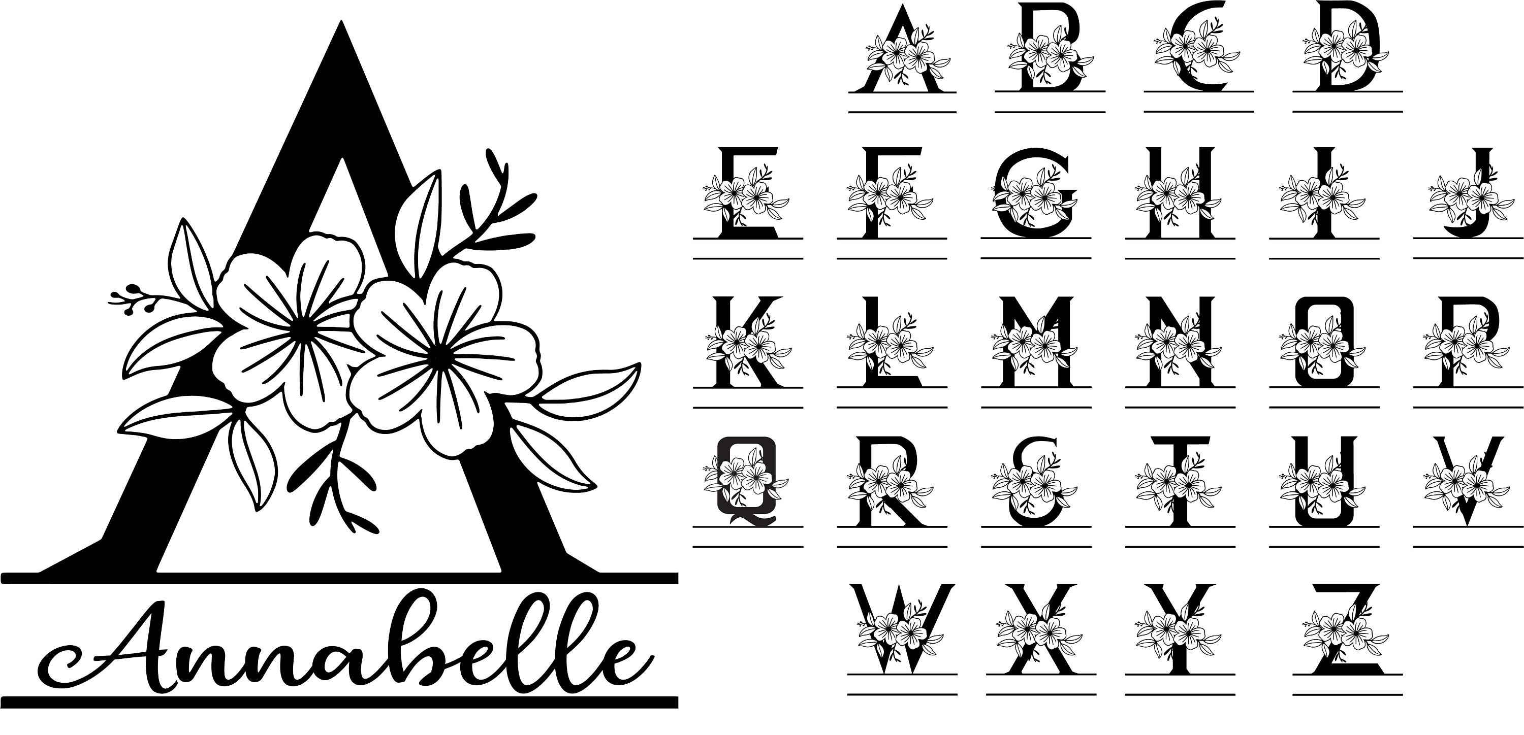 Digital File - Simple Floral Letter Monograms for Laser, CNC, and Vinyl ...