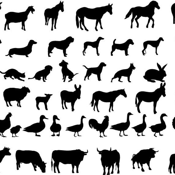 Animal svg silhouettes, farm animals, farm silhouettes, domestic animal outlines, Cricut and silhouette for laser, cnc, vinyl. DXF, PDF, EPS