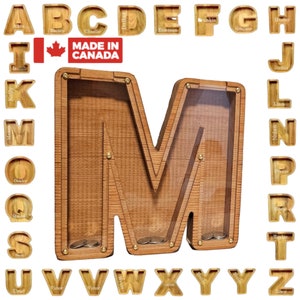 Alcancía de madera, regalo para niños, regalo neutro para bebés, alcancía con letras personalizada, decoración para guardería, alcancía de madera, Montessori