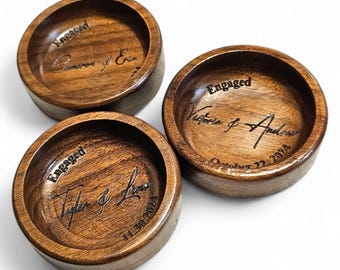 Custom Walnut Wood Ring Dish: Personalized Engagement Gift