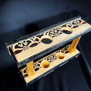 Handcrafted Maple and Poplar Cane, Pool Cue, and Staff Holder – Elegant Black and Natural Wood Design