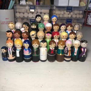 DR Inspired Hand Painted Wooden Peg Dolls
