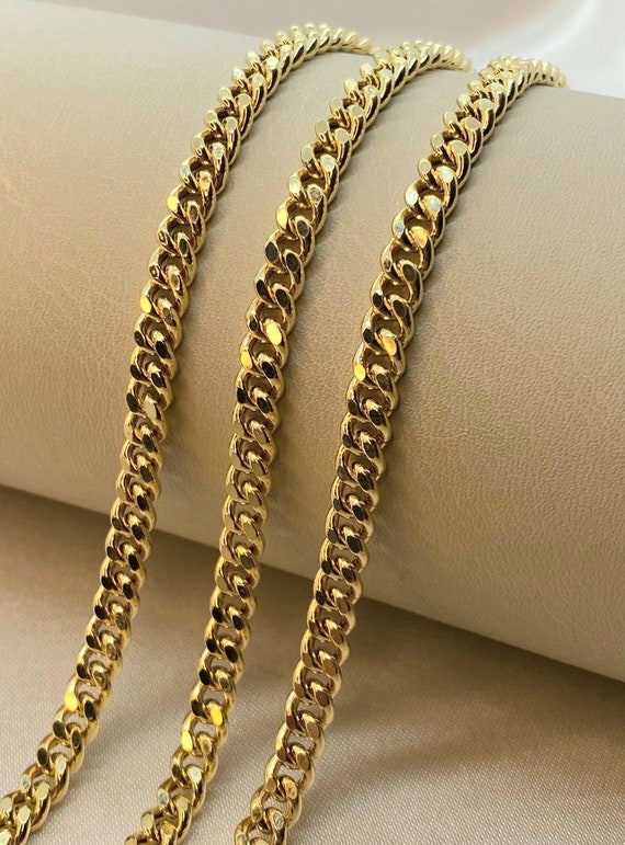 14k Solid Real Gold Miami Cuban Link Chain Necklace, 202223.525.5