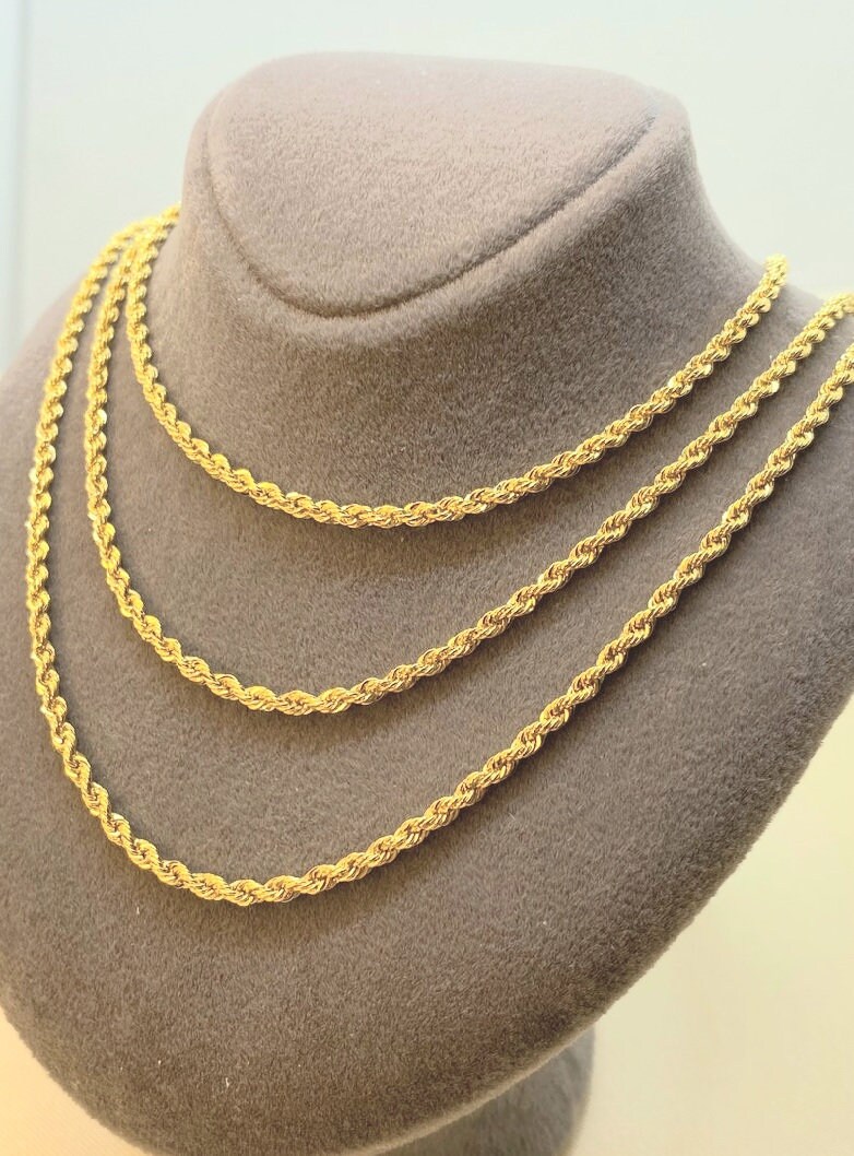 14k Solid Gold Rope Necklace 2mm Thick Rope Chain Rope Etsy