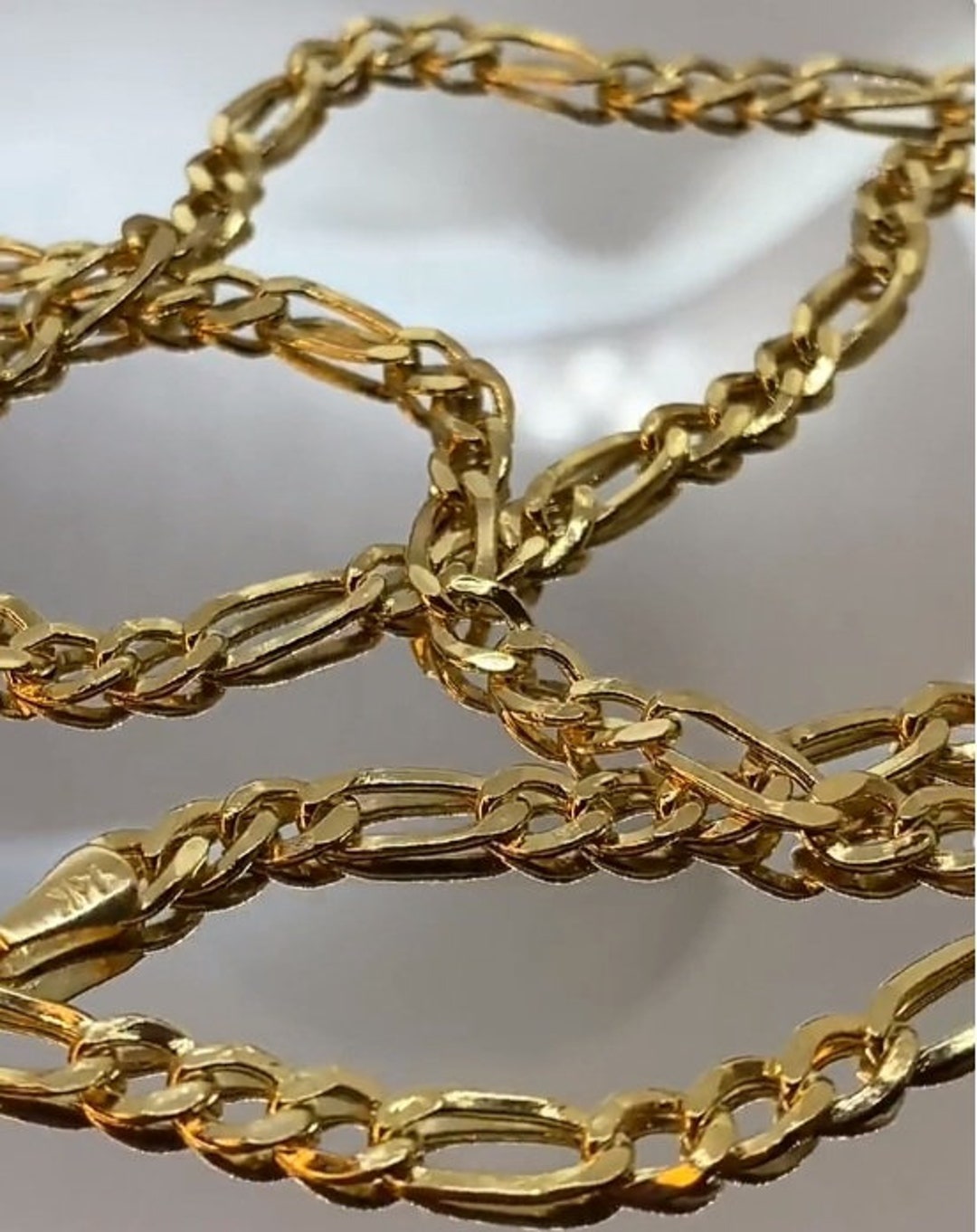 14K Gold Figaro Link Chain, 4MM , Solid Gold Chain, Gold Figaro Link