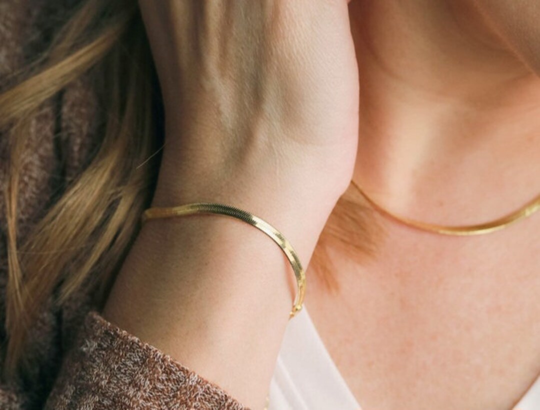 14K Real Gold Herringbone Bracelet 7.25/7.87 Etsy