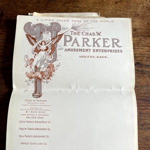 Membrete de Chas W. Parker Amusement Enterprises Abilene Kansas ca. 1895 Art Nouveau