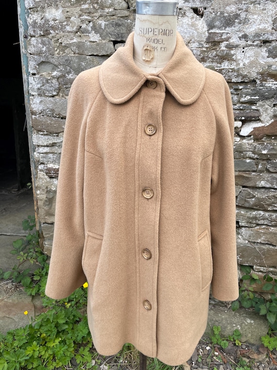Ballantyne, Vintage 1960s tan Bonnie Cashin for Ballantyne Cashmere coat with pockets