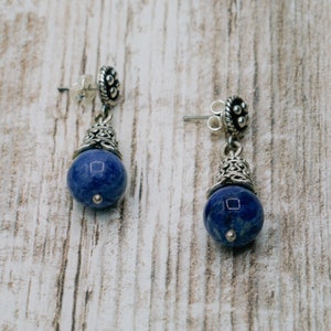 Silver Earrings with Lapis Lazuli stones, Peruvian, Handmade