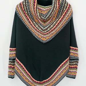 Women&#39;s Hand Made Alpaca Blend/Rabbit Poncho Direct from Peru. Cape With Sleeves--Light Weight And Hooded. Turtle Neck. Soft And Warm.