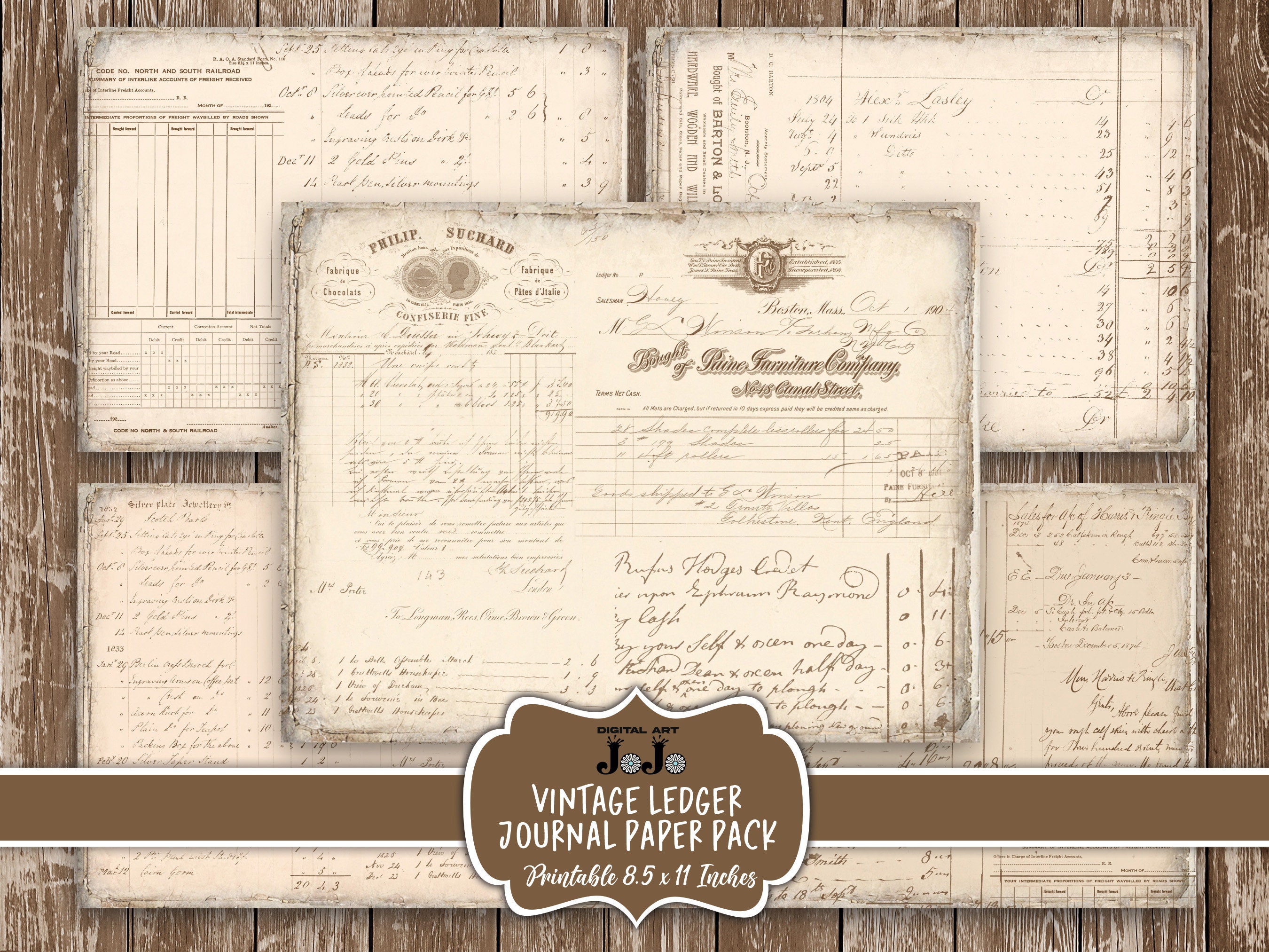 Neutral Junk Journal Ledger Papers, Handmade Printable Pages Pack ...