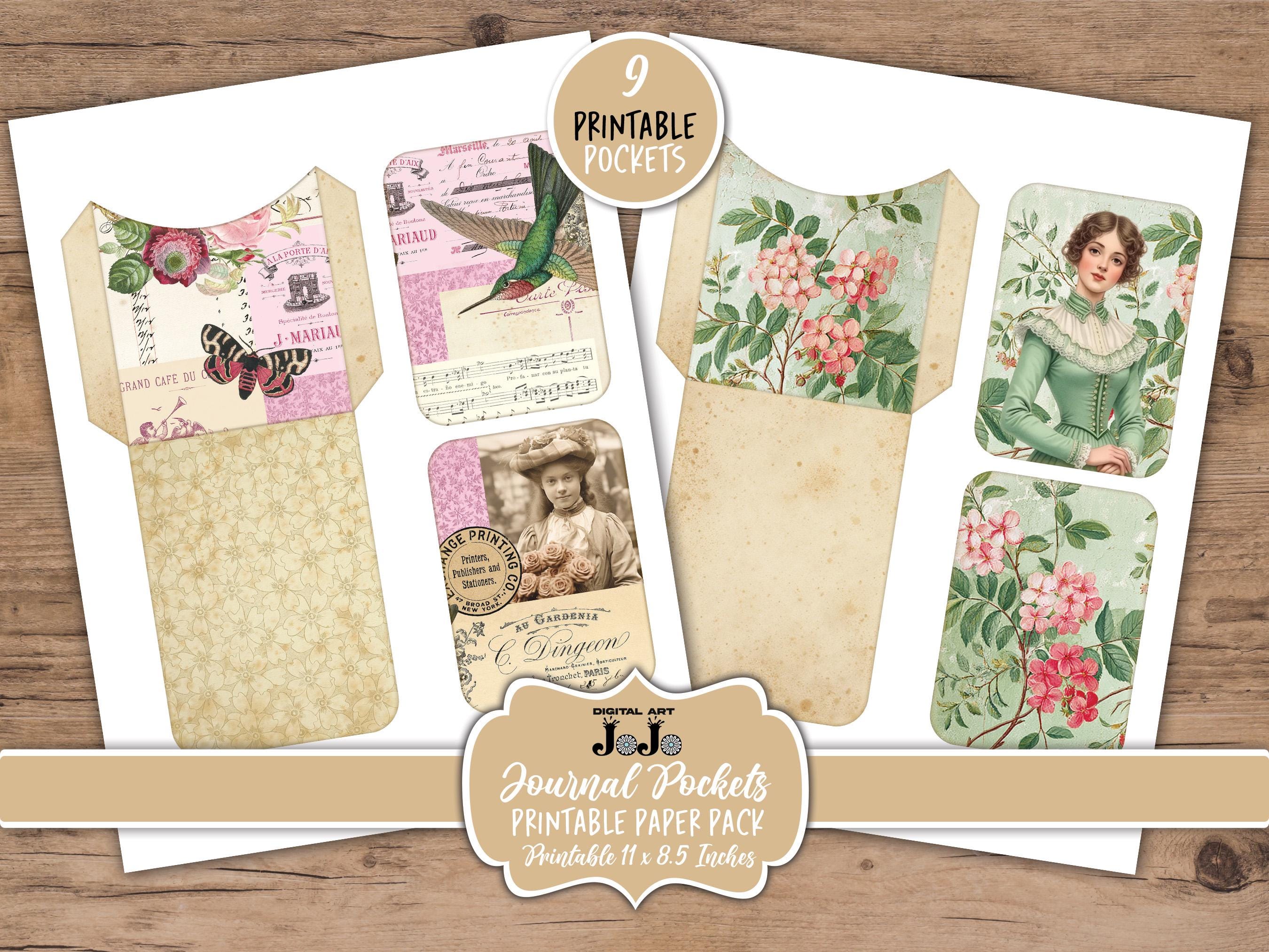 Neutral Junk Journal Pockets, Printable Ephemera Tags, Vintage Shabby ...