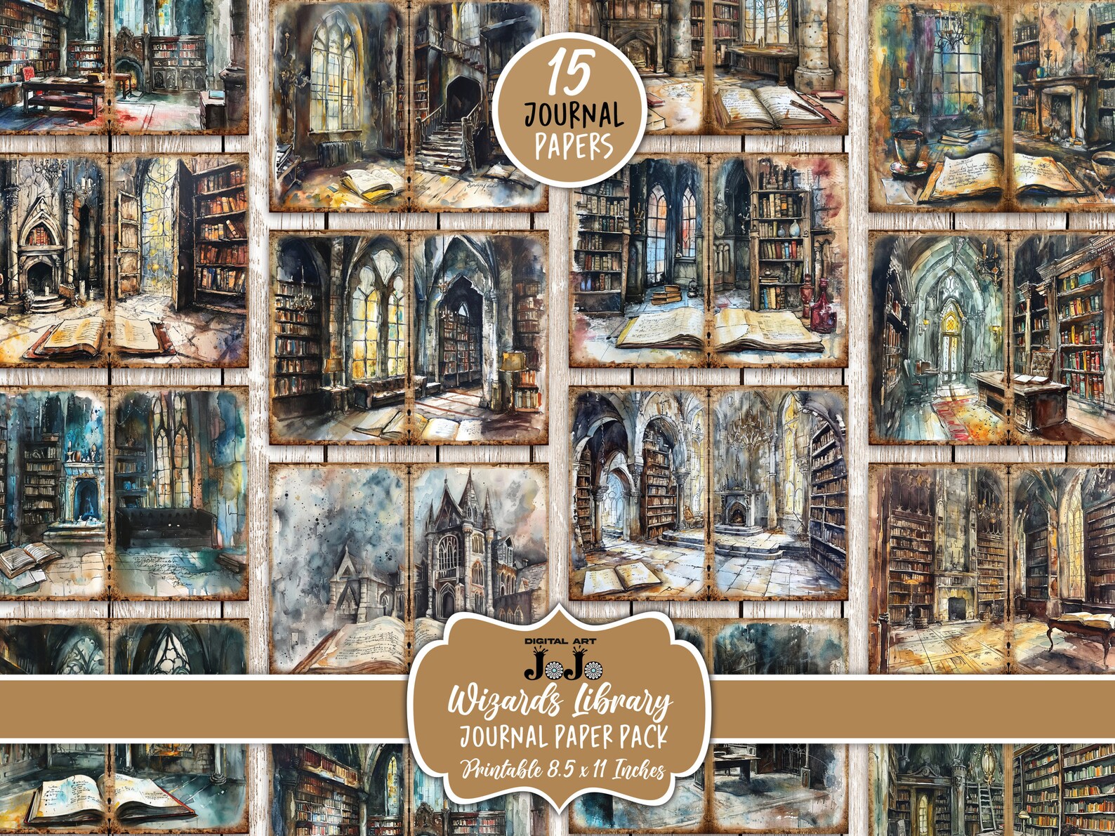 Wizard Library Junk Journal Papers, Library Books Printable Pages Pack ...