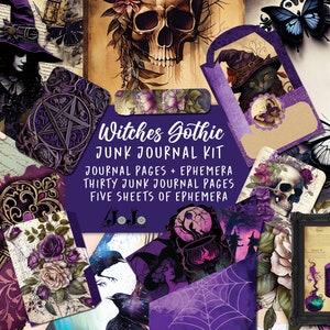 Vintage Witch Gothic Junk Journal Kit, Digital Download, Junkjournal Ephemera Printable, Junkjournal Supplies, Witchy Journal Papers Pages,