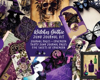 Vintage Witch Gothic Junk Journal Kit, Digital Download, Junkjournal Ephemera Printable, Junkjournal Supplies, Witchy Journal Papers Pages,