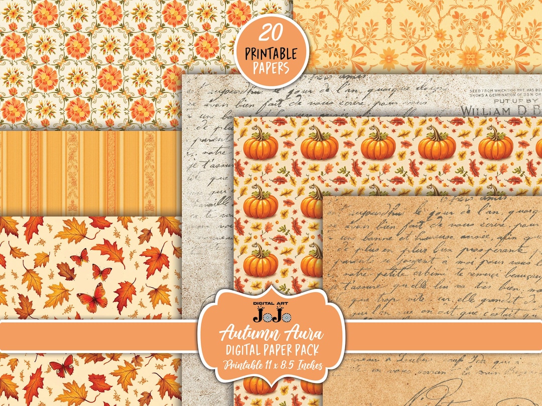 Autumn Digital Paper Pack, Fall Printable Scrapbook Sheets, Floral Junk ...