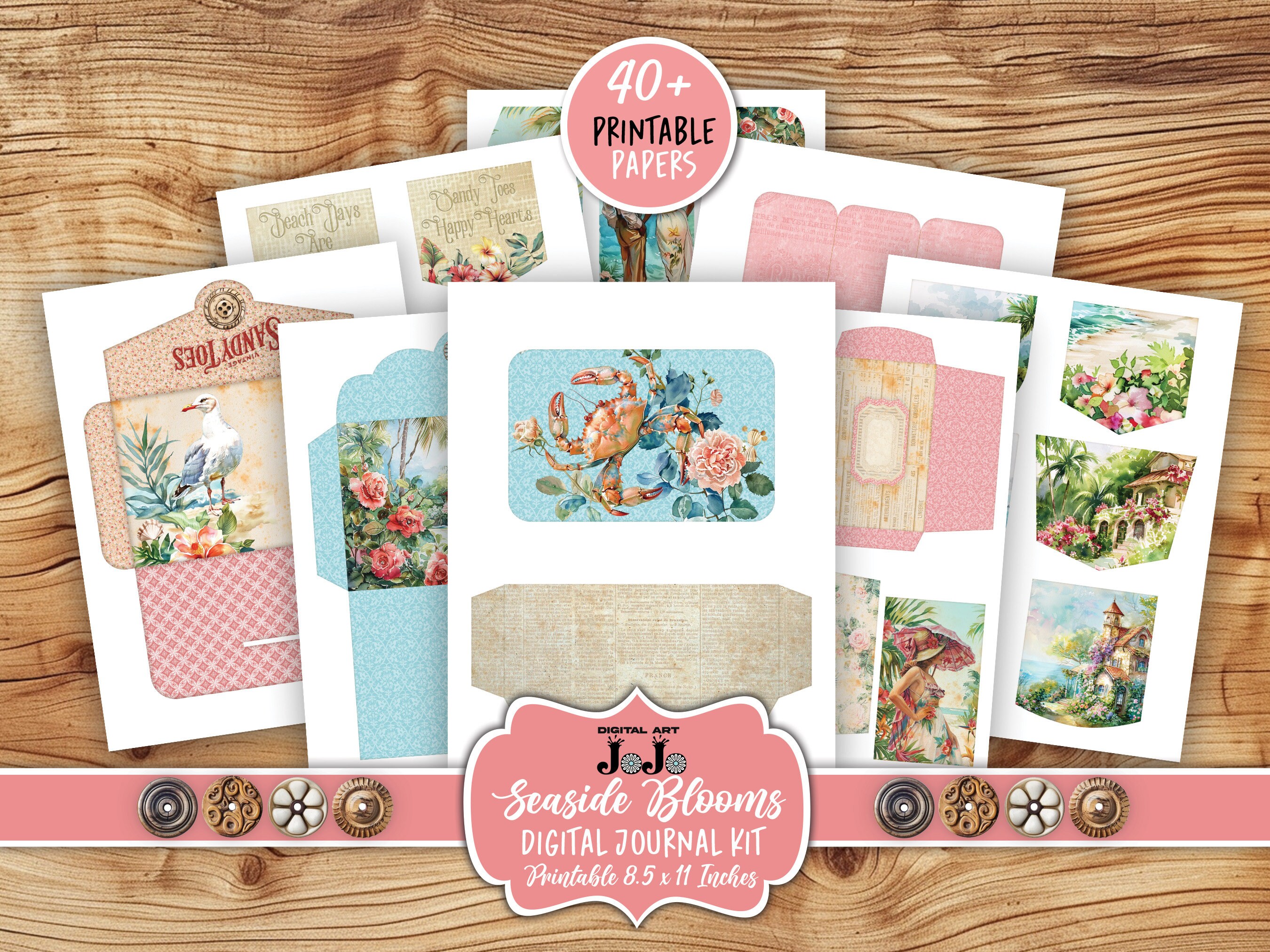 Beach Junk Journal Kit, Digital Summer Papers, Vintage Tropical Pages ...