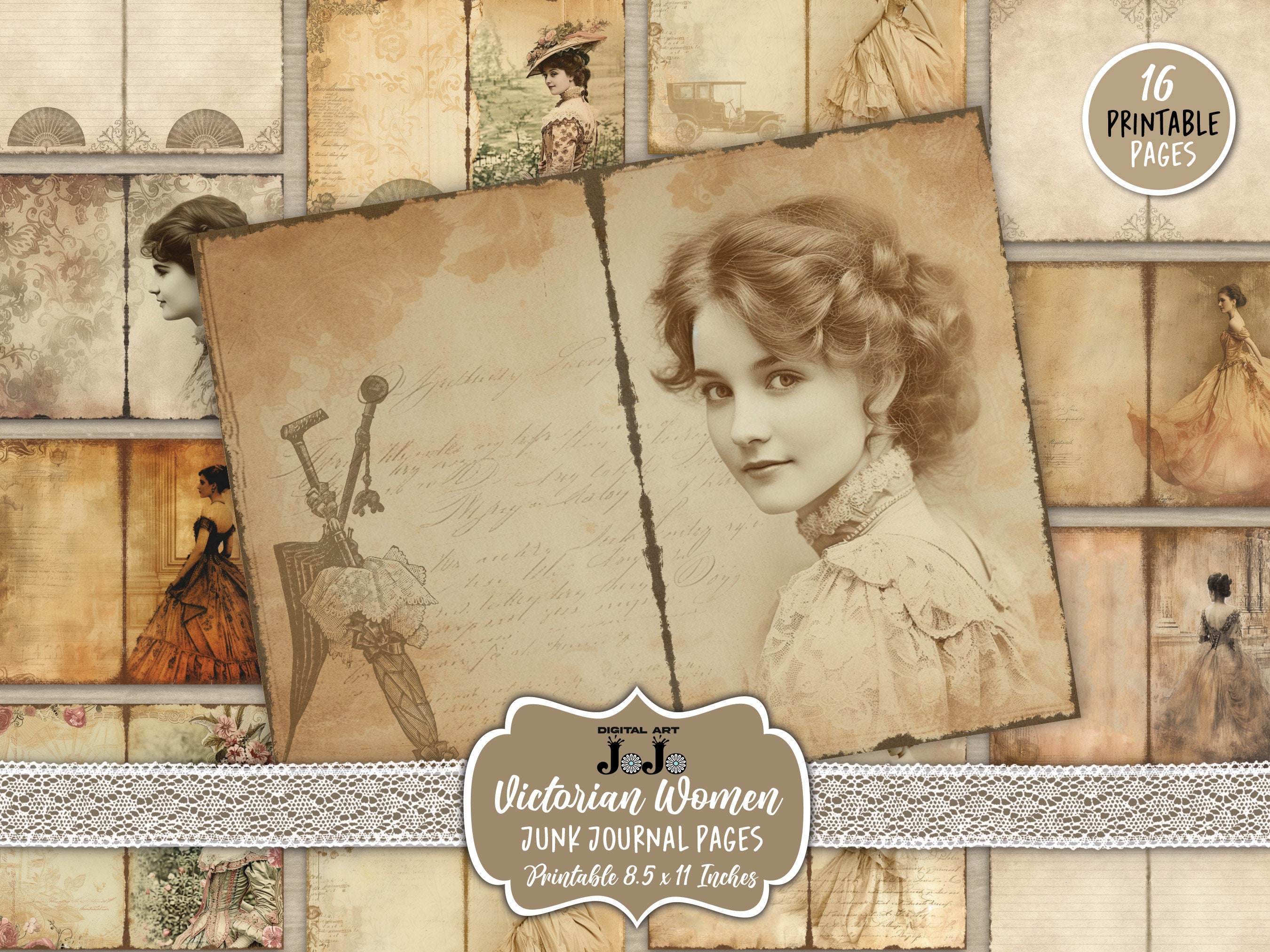 Victorian Woman Junk Journal Pages, Vintage Digital Papers Pack ...