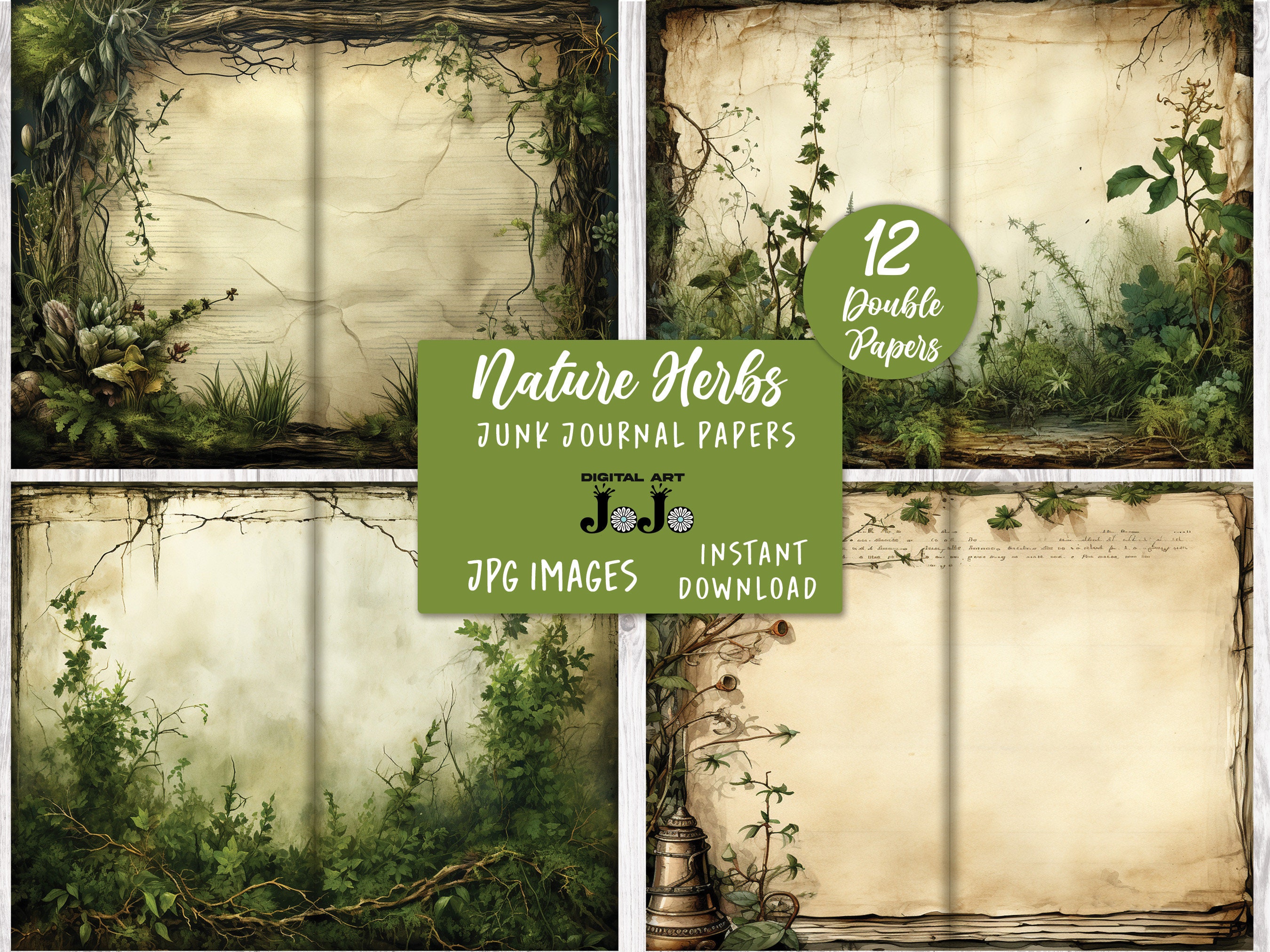 Vintage Nature Junk Journal Pages Kit, Herb Scrapbooking Papers, Forest ...