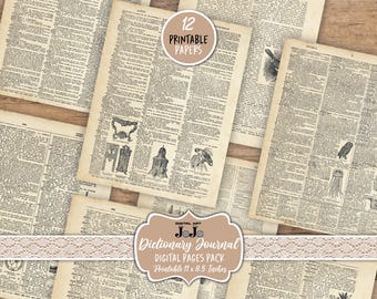 Junk Journal Dictionary Definition Pages, Vintage Printable Paper, Book Page Ephemera, Neutral Digital Download Set, Scrapbook Collage Pack