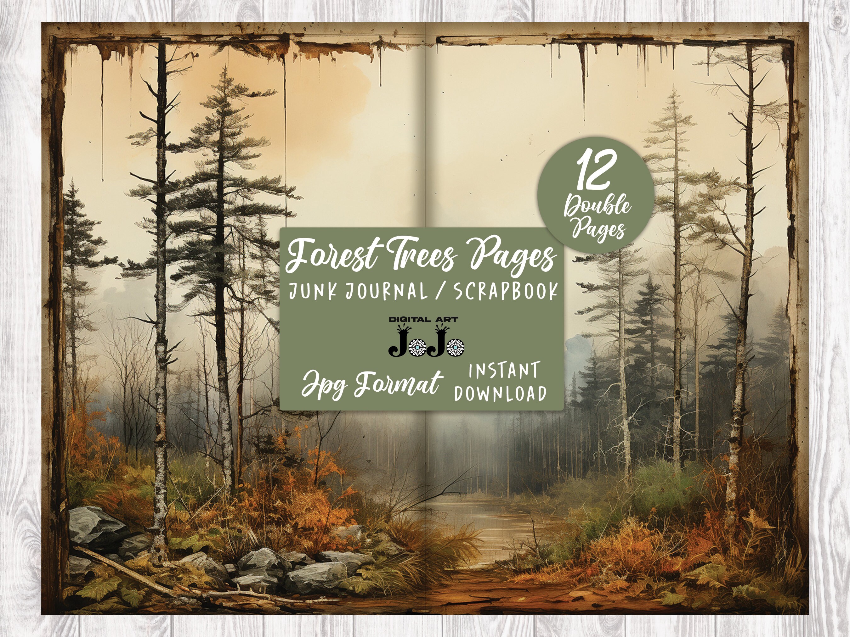 Vintage Forest Junk Journal Printable Papers, Vintage Trees Collage ...