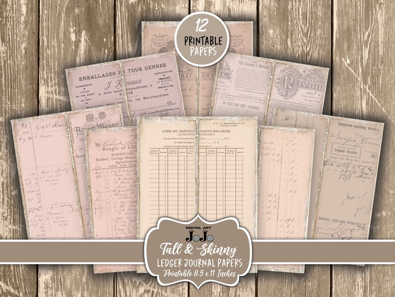 Ledger Tall and Skinny Junk Journal Pages, Neutral Scrapbook Kit ...