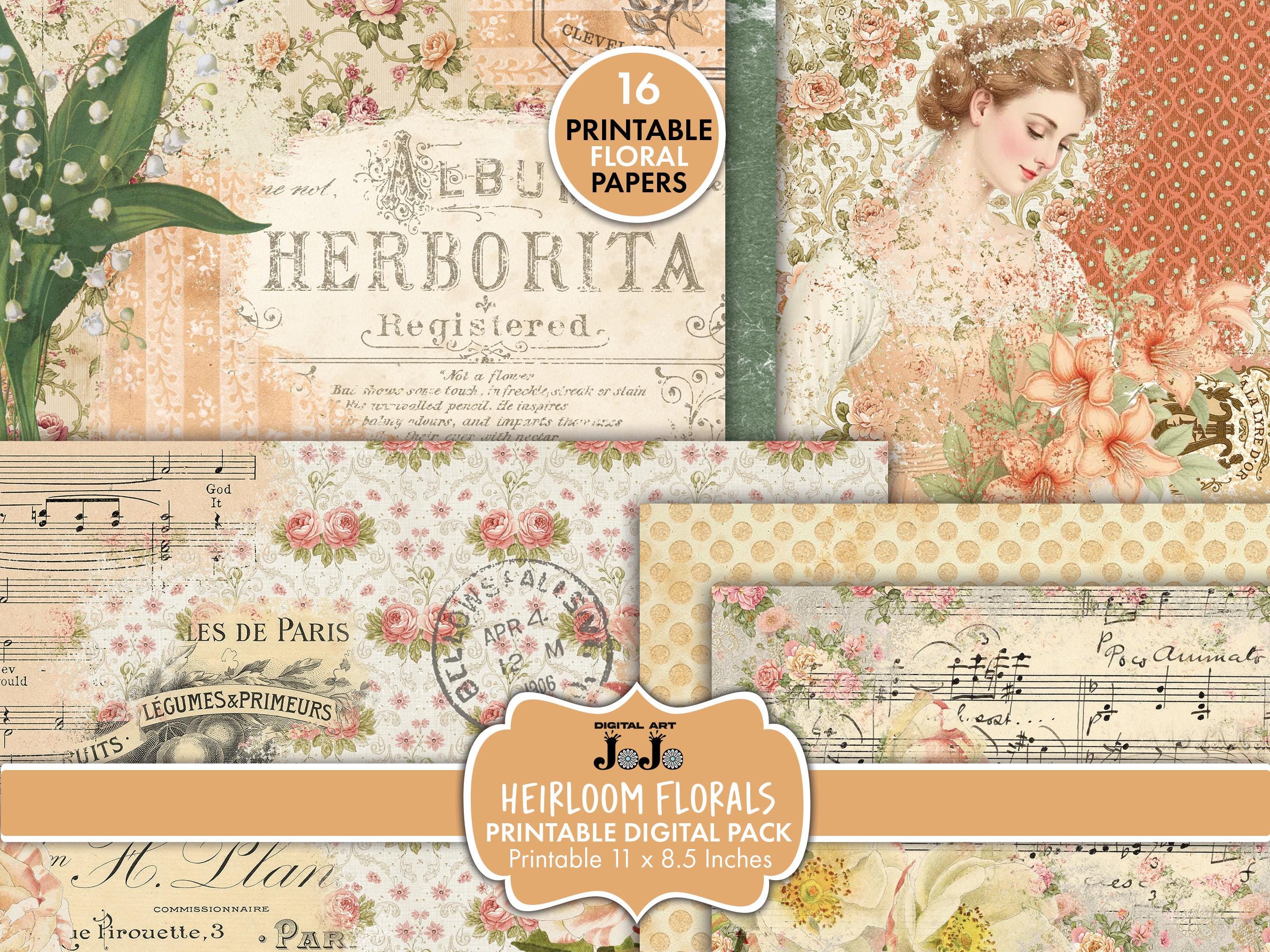 Vintage Floral Digital Papers, Printable Flower Scrapbook Pages ...