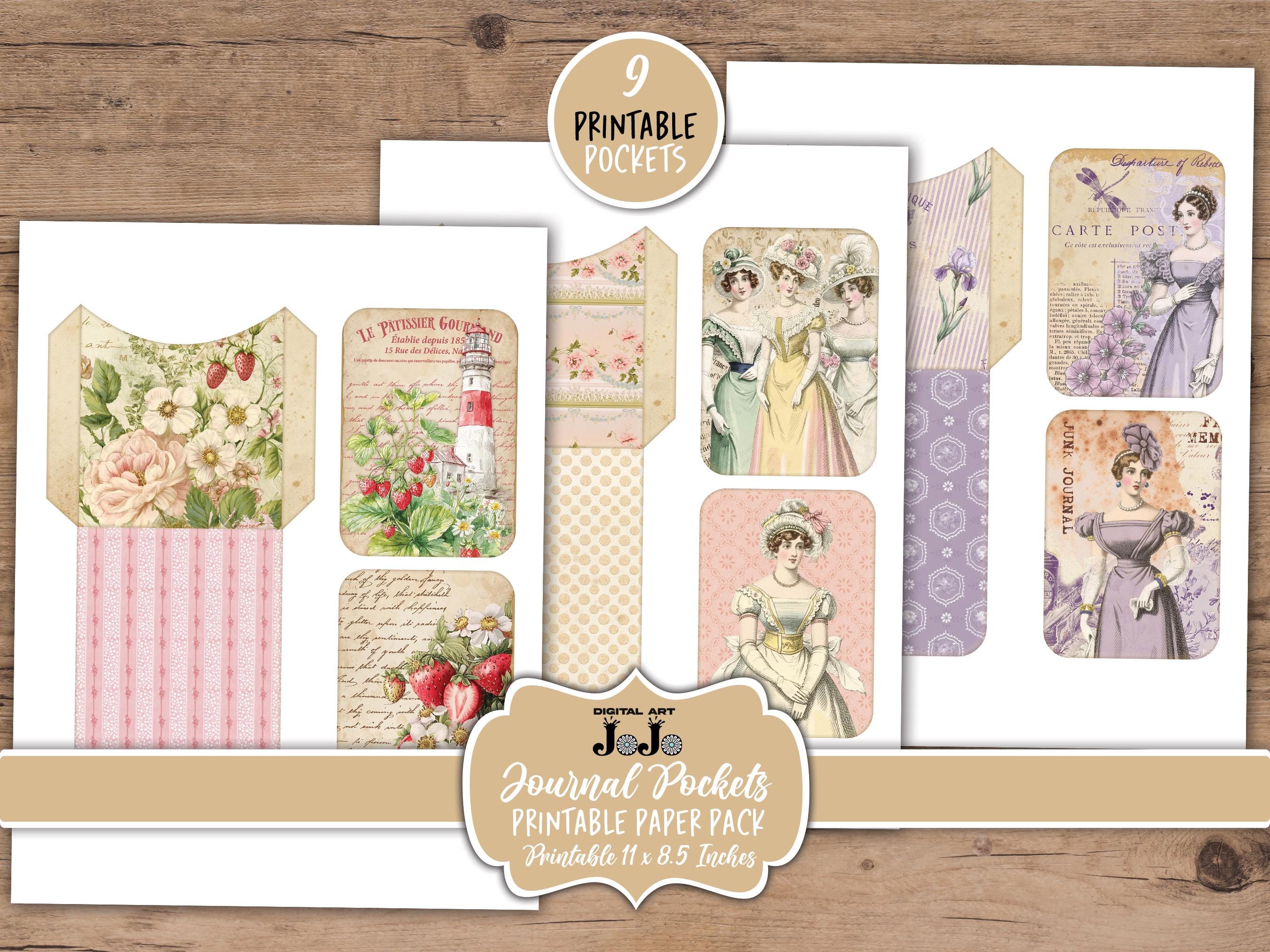 Neutral Junk Journal Pockets, Printable Ephemera Tags, Vintage Shabby ...