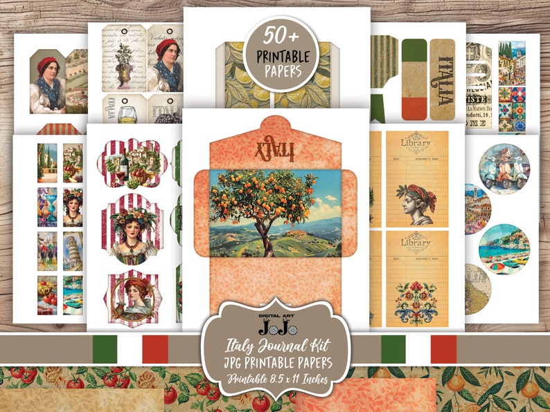 Printable Italy Junk Journal Kit, Digital Italian Papers, Vintage Craft ...