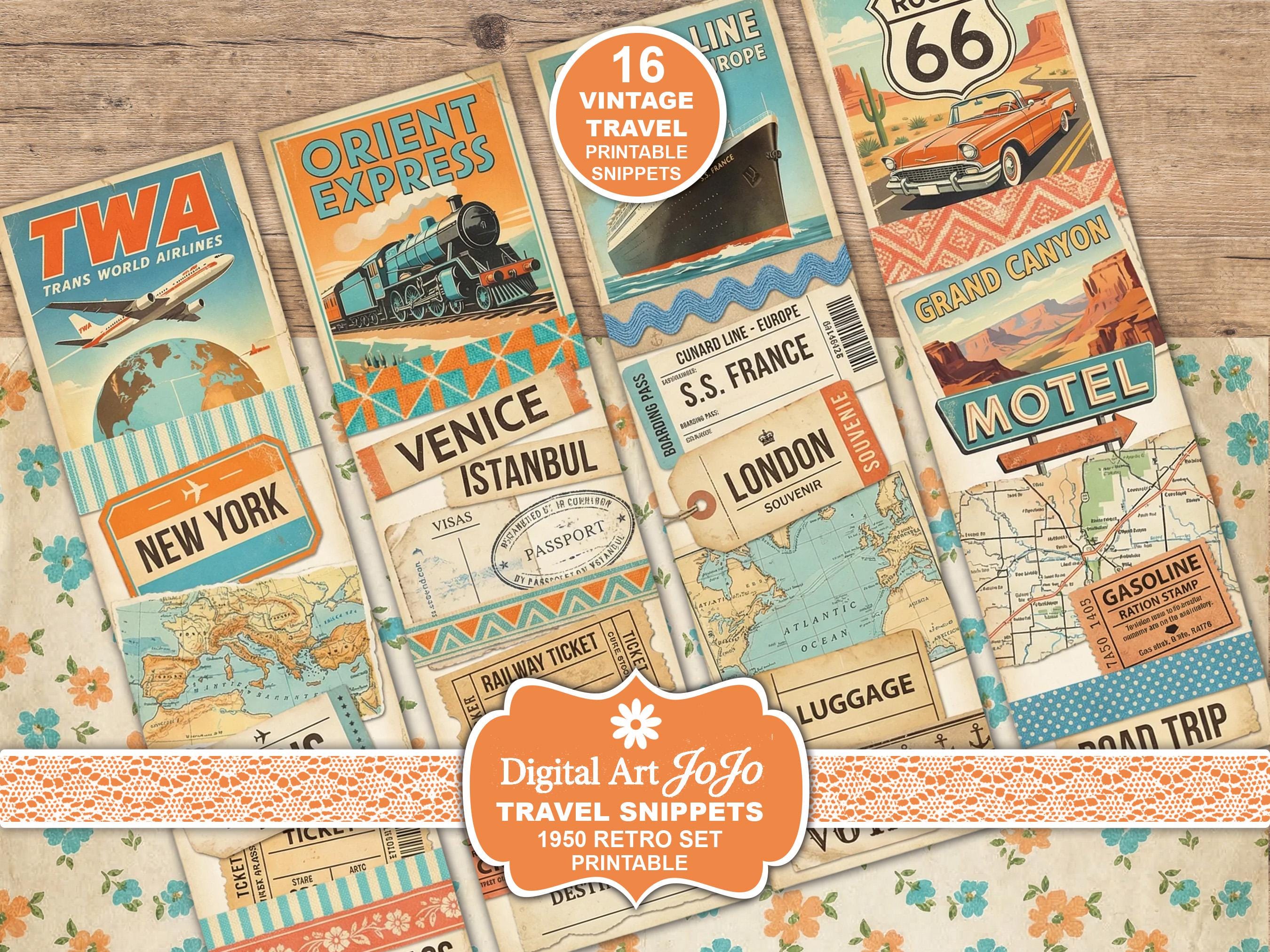 Vintage Retro Travel Snippets Printable Ephemera – 1950s Travel Tickets ...