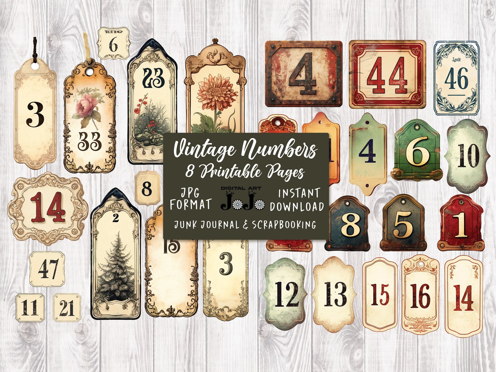 Journaling Number Junk Journal Numbers, Printable Vintage Embellishments, Old Distressed ...
