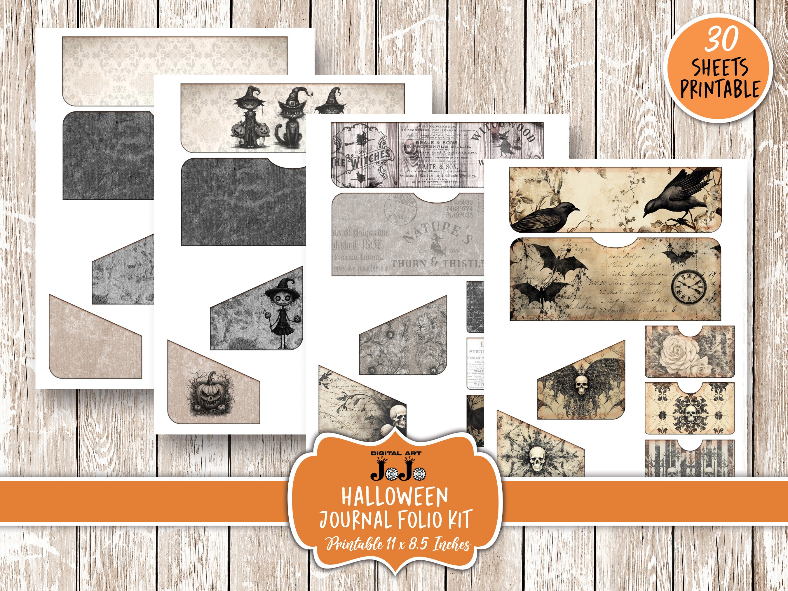 Digital Junk Journal Folio, Halloween Printable Kit, Spooky Vintage ...
